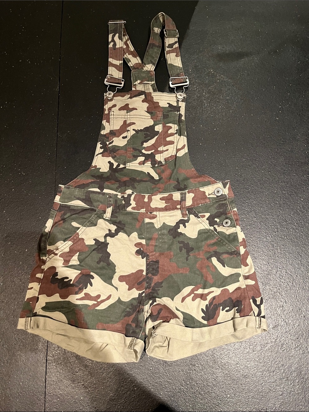 Bluenotes Camo Short Overalls in Green, Brown & Tan